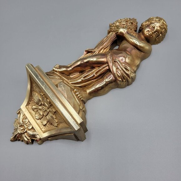 Vintage Syroco Gold Cherub Wall Shelf Sconce Flowers Design Made In USA 7140 - Picture 5 of 8